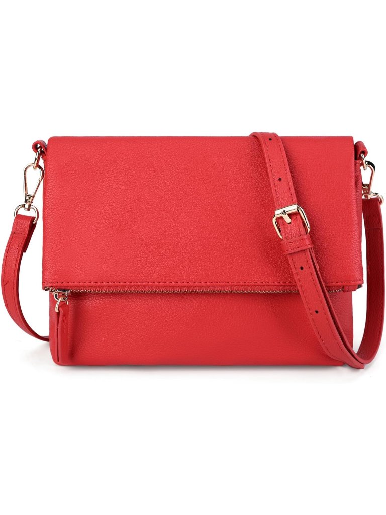 Women's Red Lightweight Crossbody Purse Flap Adjustable Strap Shoulder Bag